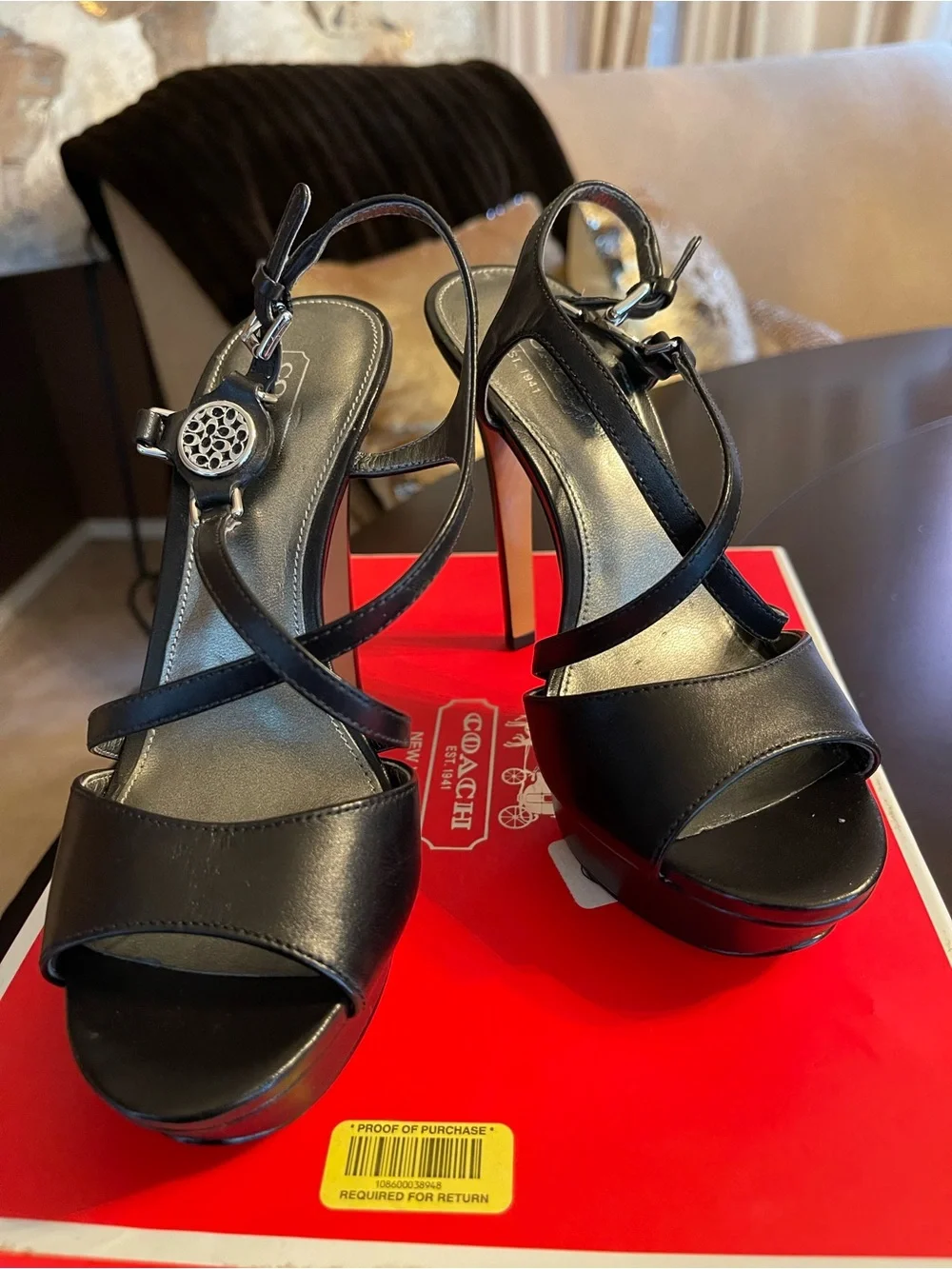 Coach Black Leather Platform Sandals
